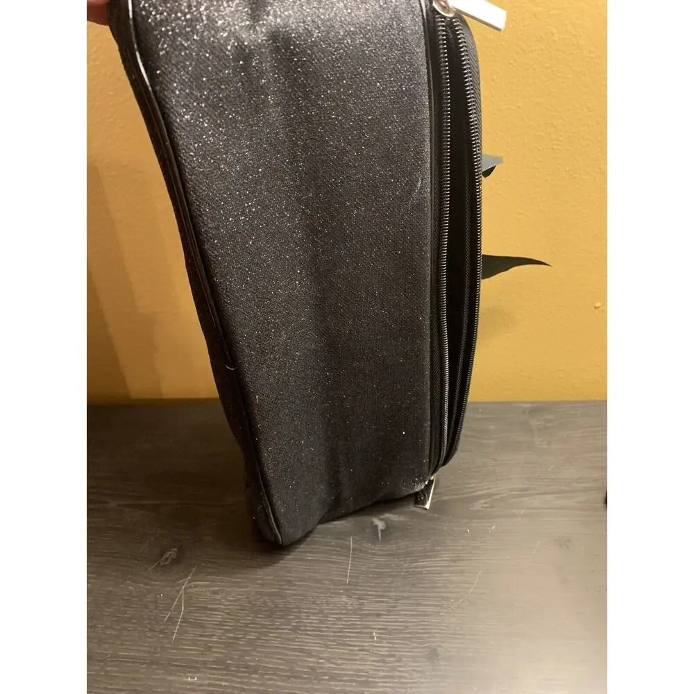 GHD Cosmetic Bag with Satin Bow Glitter Black And Silver Hair Styler Makeup Case